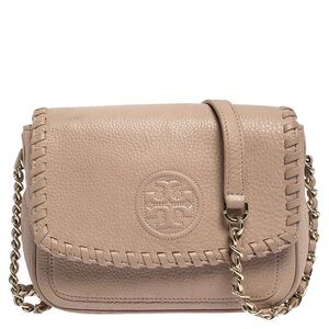 Tory Burch Beige Gold Mini Leather Crossbody Bag Purse